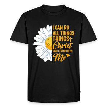 Je peux tout faire à travers la fleur de marguerite du Christ - T-shirt Premium bio Homme - noir - Devant - Nico (187cm)