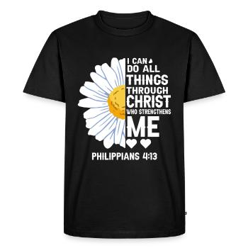 Je peux tout faire à travers la fleur de marguerite du Christ - T-shirt Premium bio Homme - noir - Devant - Nico (187cm)