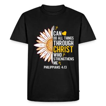 Je peux tout faire à travers la fleur de marguerite du Christ - T-shirt Premium bio Homme - noir - Devant - Nico (187cm)
