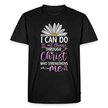 Je peux tout faire à travers la fleur de marguerite du Christ - T-shirt Premium bio Homme - noir - Devant - Nico (187cm)