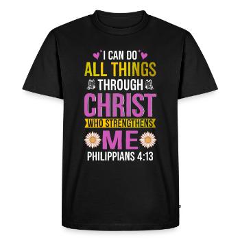 Je peux tout faire à travers la fleur de marguerite du Christ - T-shirt Premium bio Homme - noir - Devant - Nico (187cm)