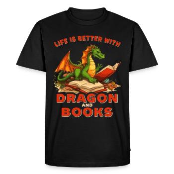 Dragons et livres Nerd Dragon Lover - T-shirt Premium bio Homme - noir - Devant - Nico (187cm)