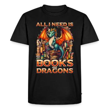 Dragons et livres Nerd Dragon Lover - T-shirt Premium bio Homme - noir - Devant - Nico (187cm)