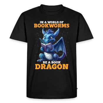Dragons et livres Nerd Dragon Lover - T-shirt Premium bio Homme - noir - Devant - Nico (187cm)
