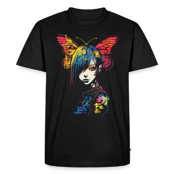 Anime Butterfly Colorful Text Graphic Women Anim - Men's Premium Organic T-Shirt - black - Front - Nico (187cm)