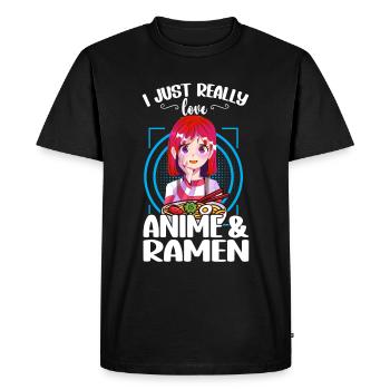 I Just Really Love Anime & Ramen - Men's Premium Organic T-Shirt - black - Front - Nico (187cm)