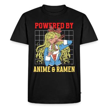 Powered By Anime & Ramen - Men's Premium Organic T-Shirt - black - Front - Nico (187cm)