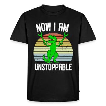Rétro Maintenant je suis imparable Drôle T-Rex Dinosaure - T-shirt Premium bio Homme - noir - Devant - Nico (187cm)