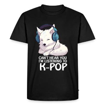 Je ne t’entends pas, j’écoute de la K-pop, Arctic Fox - T-shirt Premium bio Homme - noir - Devant - Nico (187cm)