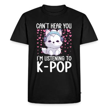 Je ne t’entends pas, j’écoute de la K-pop, Arctic Fox - T-shirt Premium bio Homme - noir - Devant - Nico (187cm)