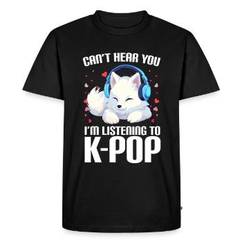Je ne t’entends pas, j’écoute de la K-pop, Arctic Fox - T-shirt Premium bio Homme - noir - Devant - Nico (187cm)