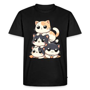 pile de chats chatons pile kawaii miaousson anime - T-shirt Premium bio Homme - noir - Devant - Nico (187cm)