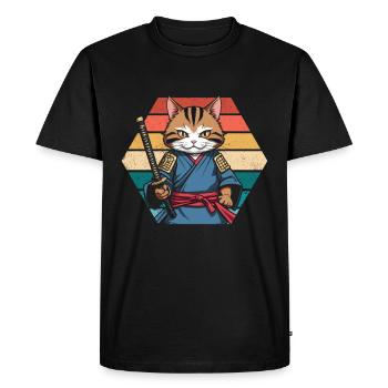 Japonais Samouraï Cat Warrior Retro Ninja - T-shirt Premium bio Homme - noir - Devant - Nico (187cm)