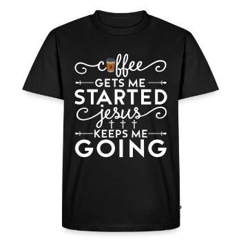 Le café me fait avancer, Jésus me fait avancer - T-shirt Premium bio Homme - noir - Devant - Nico (187cm)