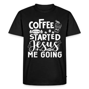 Le café me fait avancer, Jésus me fait avancer - T-shirt Premium bio Homme - noir - Devant - Nico (187cm)