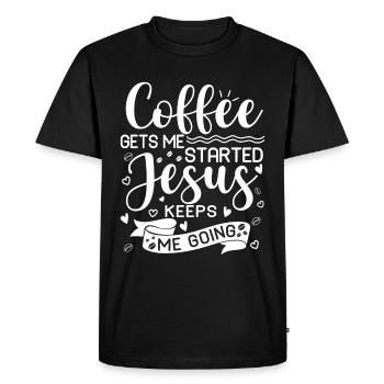 Le café me fait avancer, Jésus me fait avancer - T-shirt Premium bio Homme - noir - Devant - Nico (187cm)
