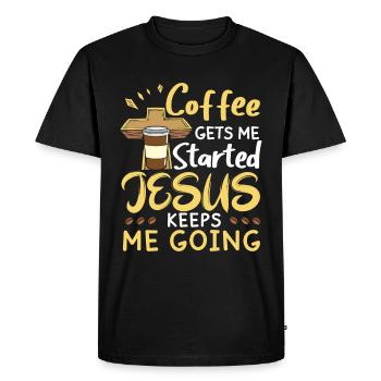 Le café me fait avancer, Jésus me fait avancer - T-shirt Premium bio Homme - noir - Devant - Nico (187cm)