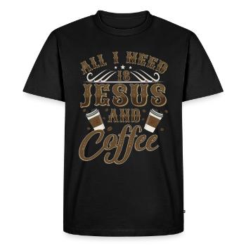 Tout ce dont j’ai besoin, c’est du café et Jésus - T-shirt Premium bio Homme - noir - Devant - Nico (187cm)