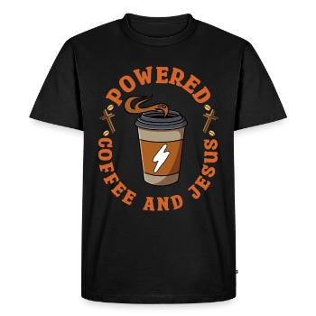 Propulsé par le café et Jésus - T-shirt Premium bio Homme - noir - Devant - Nico (187cm)