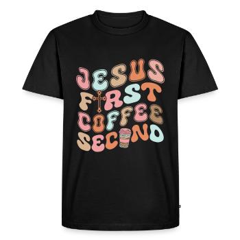 Jésus Premier Café Deuxième - T-shirt Premium bio Homme - noir - Devant - Nico (187cm)