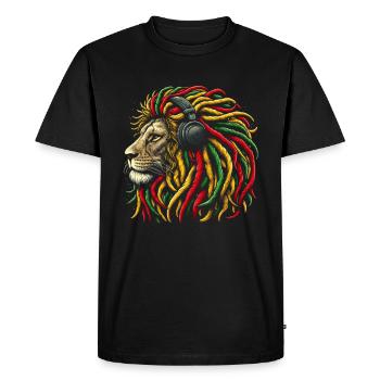 Lion jamaïcain Reggae Root Lion Judah Rasta - T-shirt Premium bio Homme - noir - Devant - Nico (187cm)