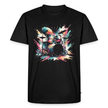 Colorful Abstract Drum Set Drummer Drumming - Men's Premium Organic T-Shirt - black - Front - Nico (187cm)