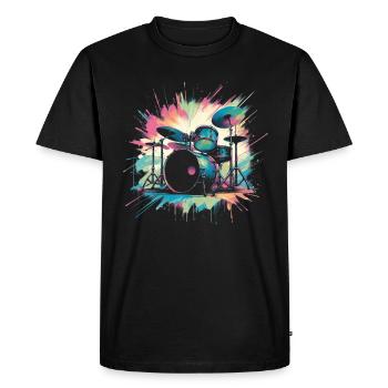 Colorful Abstract Drum Set Drummer Drumming - Men's Premium Organic T-Shirt - black - Front - Nico (187cm)