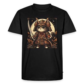 Japanese Samurai Cat Warrior Retro Ninja - Men's Premium Organic T-Shirt - black - Front - Nico (187cm)