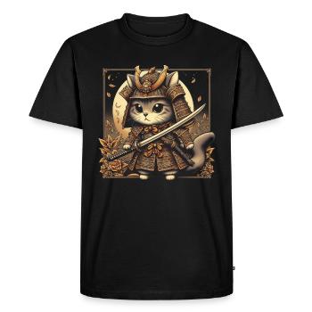 Japanese Samurai Cat Warrior Retro Ninja - Men's Premium Organic T-Shirt - black - Front - Nico (187cm)