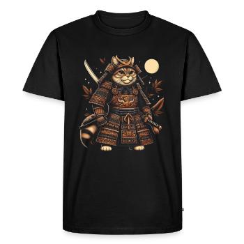 Japanese Samurai Cat Warrior Retro Ninja - Men's Premium Organic T-Shirt - black - Front - Nico (187cm)