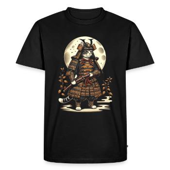 Japanese Samurai Cat Warrior Retro Ninja - Men's Premium Organic T-Shirt - black - Front - Nico (187cm)