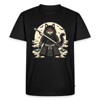 Ninja Chat Japonais Samouraï Japon Kawaii Warrior - T-shirt Premium bio Homme - noir - Devant - Nico (187cm)