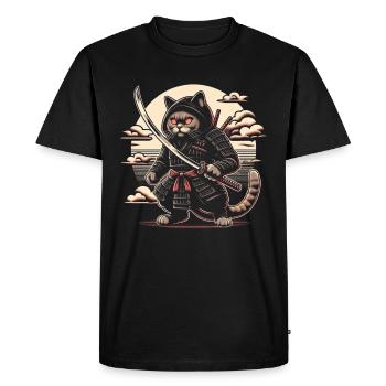 Ninja Chat Japonais Samouraï Japon Kawaii Warrior - T-shirt Premium bio Homme - noir - Devant - Nico (187cm)