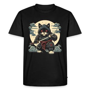 Ninja Chat Japonais Samouraï Japon Kawaii Warrior - T-shirt Premium bio Homme - noir - Devant - Nico (187cm)