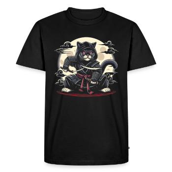 Ninja Chat Japonais Samouraï Japon Kawaii Warrior - T-shirt Premium bio Homme - noir - Devant - Nico (187cm)