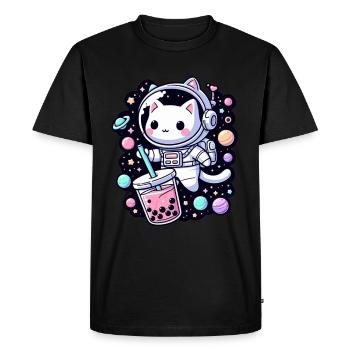 Kawaii Cat Astronaut Bubble Tea in Space - Men's Premium Organic T-Shirt - black - Front - Nico (187cm)