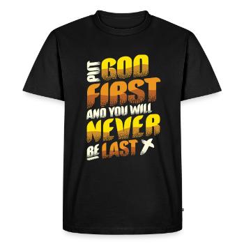 Put God First Religion Faith - Men's Premium Organic T-Shirt - black - Front - Nico (187cm)