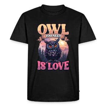 Owl You Need Is Love Eule - Men's Premium Organic T-Shirt - black - Front - Nico (187cm)