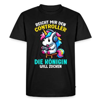 Elle me tend la manette, la reine veut jouer - T-shirt Premium bio Homme - noir - Devant - Nico (187cm)
