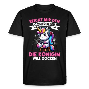 Elle me tend la manette, la reine veut jouer - T-shirt Premium bio Homme - noir - Devant - Nico (187cm)