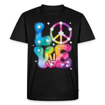 Groovy Tie Dye Peace Love Sign Retro Hippie - Men's Premium Organic T-Shirt - black - Front - Nico (187cm)