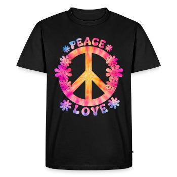 Groovy Tie Dye Peace Love Sign Retro Hippie - Men's Premium Organic T-Shirt - black - Front - Nico (187cm)