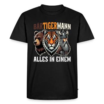 BEARDED MAN Viking Beard Man Tiger Funny - Men's Premium Organic T-Shirt - black - Front - Nico (187cm)