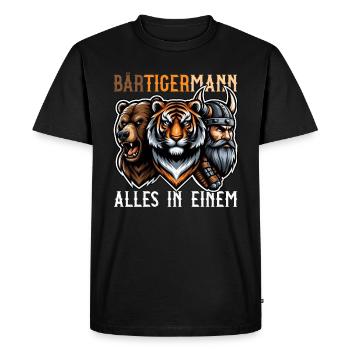 BEARDED MAN Viking Beard Man Tiger Funny - Men's Premium Organic T-Shirt - black - Front - Nico (187cm)