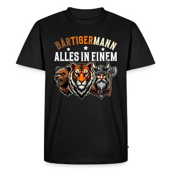 BEARDED MAN Viking Beard Man Tiger Funny - Men's Premium Organic T-Shirt - black - Front - Nico (187cm)