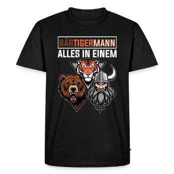 BEARDED MAN Viking Beard Man Tiger Funny - Men's Premium Organic T-Shirt - black - Front - Nico (187cm)