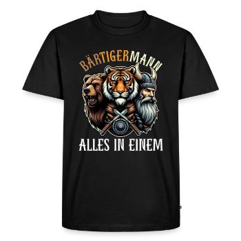 BEARDED MAN Viking Beard Man Tiger Funny - Men's Premium Organic T-Shirt - black - Front - Nico (187cm)