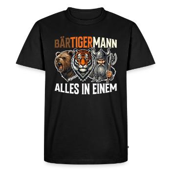 BEARDED MAN Viking Beard Man Tiger Funny - Men's Premium Organic T-Shirt - black - Front - Nico (187cm)