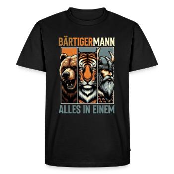 BEARDED MAN Viking Beard Man Tiger Funny - Men's Premium Organic T-Shirt - black - Front - Nico (187cm)