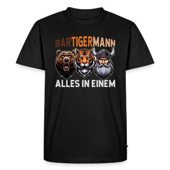 BEARDED MAN Viking Beard Man Tiger Funny - Men's Premium Organic T-Shirt - black - Front - Nico (187cm)